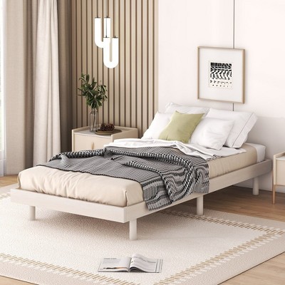 Twin Size House Floating Platform Beds, Modern Design Low Twin Size Bed, Twin Bed Particle Board Frame, Easy Assembly, No Box Spring Needed