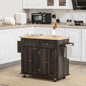 GDFStudio Scarlett Modern Rolling Kitchen Island Cart with Rubberwood Countertop and Storage Cabinets - 1 of 4