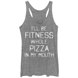 Women's CHIN UP Fitness Pizza in Mouth Racerback Tank Top - 1 of 3