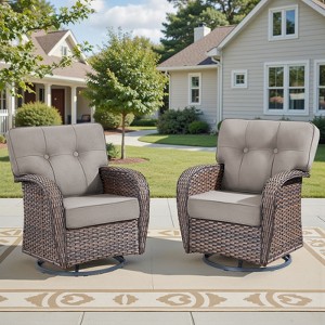 Buenhomino Patio Wicker Chairs Swivel Rocker - Rocking Outdoor Chair Set of 2, 360 Degree Patio Swivel Glider Chair with All-Weather Thicked Cushion - 1 of 4