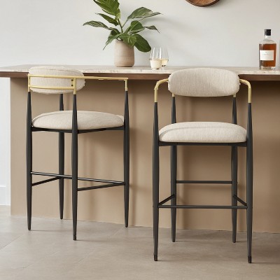 Barstools Set of 2, Counter Height Upholstered Bar Stools with Backs and Iron Legs for Kitchen Island - Leovsnove