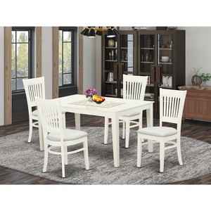 HomeStock 5-Pc wooden dining table set-4 dining chairs with Slatted Back and Linen fabric seat Linen White Finish - 1 of 3