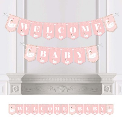 Big Dot of Happiness Swan Soiree - White Swan Baby Shower Bunting Banner - Party Decorations - Welcome Baby