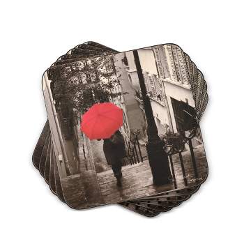 Pimpernel Paris Stroll Coasters, Set of 6, Cork Backed Board, Heat and Stain Resistant, Drinks Coaster for Tabletop Protection