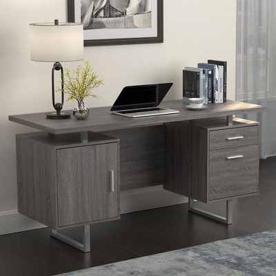 NicBex Home Office Desk 60" L Morden Writing Desk with 2 Drawers, Cabinet, Wooden Desktop and Metal Legs for Office, Study, Living Room