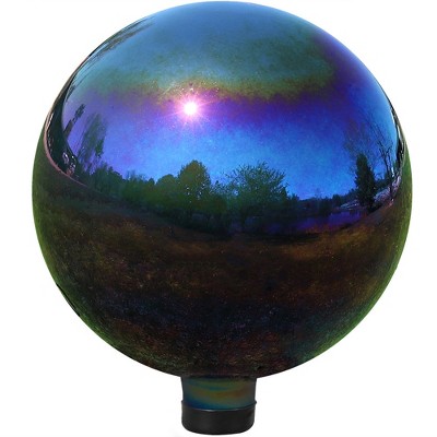 Sunnydaze Indoor/Outdoor Gazing Globe Glass and Stainless Steel Mirror Ball with Stem - 10" Diameter - Mirrored Rainbow