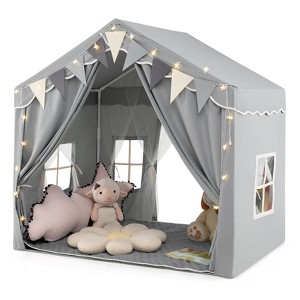Infans 3-4 Kids Large Play Tent House w/ 2 Opening Doors Star Lights & Plaid Pennants - 1 of 4