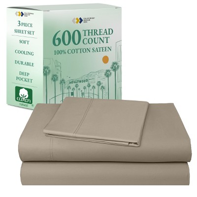 5-Star Luxury Sheet Set - 600 Thread Count 100% Cotton Sateen - Soft & Crisp Bed Sheets with Deep Pockets by California Design Den