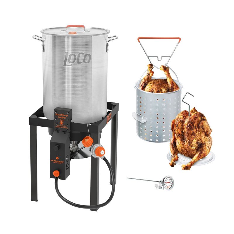 Loco Cookers 30 Quart Propane Gas Manual Ignition Aluminum Cylinder Turkey Fryer with High Pressure Fryer Stand and Smart Temp Control, 1 of 7
