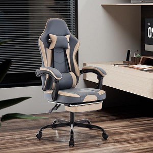 KWPZQEB Gaming Chair with Footrest Lumbar Support for Home Office High Back Recliner Height Adjustable Ergonomic Leather Computer Desk Chair - 1 of 4
