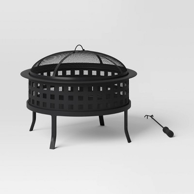 Metal Lattice Wood Burning Round Outdoor Fire Pit Black - Threshold&#8482;