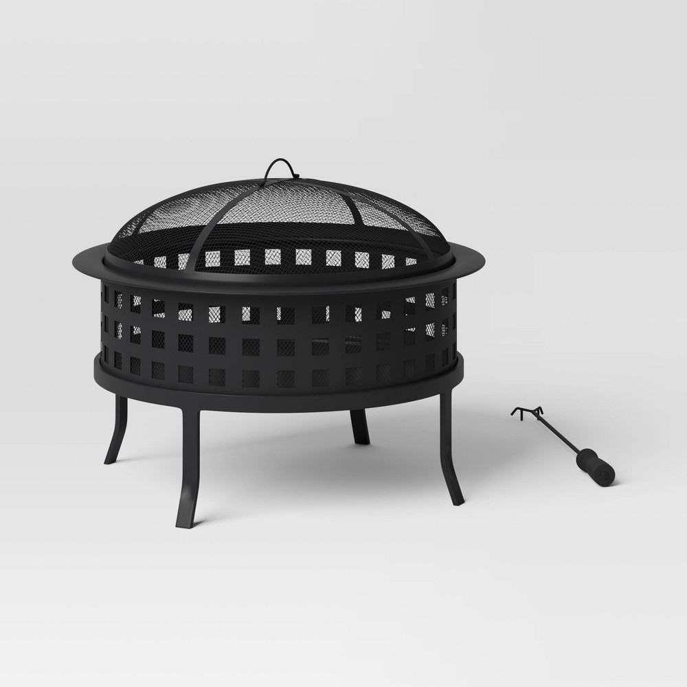 Photos - Electric Fireplace Metal Lattice Wood Burning Round Outdoor Fire Pit Black - Threshold™