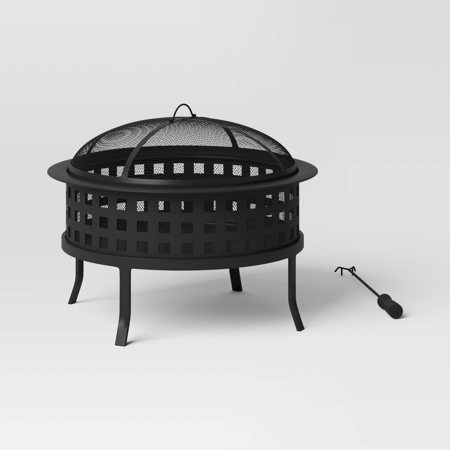 Metal Lattice Wood Burning Round Outdoor Fire Pit Black - Threshold™: Rust-Resistant Steel, Mesh Sides, Angled Legs