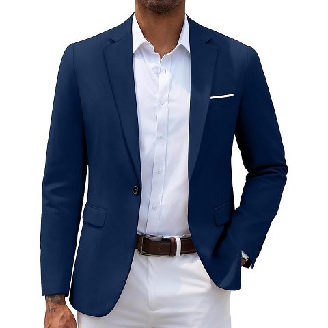 COOFANDY Men's Slim Fit Casual Blazers Lightweight Sport Coats One Button Suit Jackets Blue L
