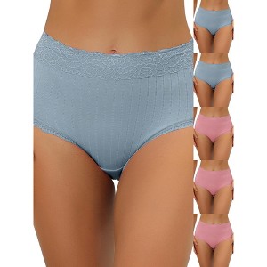 INSPIRE CHIC Women's High Waist Tummy Control Comfortable Lace Trim Ribbed Briefs 6 Packs - 1 of 4