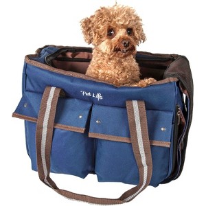 Pet Life Fashion Canvas Pet Carrier Blue-M - 1 of 3