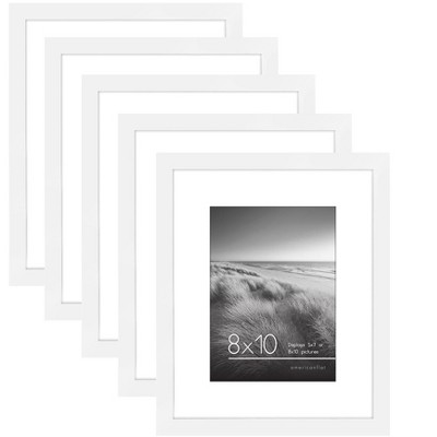 Americanflat 8x10 Picture Frame in White - Displays 5x7 With Mat and 8x10 Without Mat - Set of 5 Frames - Sawtooth Hanging Hardware