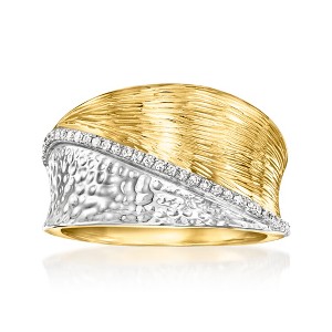 Ross-Simons 0.10 ct. t.w. Diamond Striped Ring in Sterling Silver and 18kt Gold Over Sterling - 1 of 4