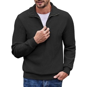 COOFANDY Men's Quarter Zip Up Pullover Mock Neck Long Sleeve Sweater Casual Corduroy Polo Sweatshirt - 1 of 4