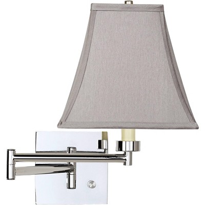 Possini Euro Design Modern Swing Arm Wall Lamp Chrome Plug-In Light Fixture Pewter Gray Square Shade for Bedroom Bedside Reading