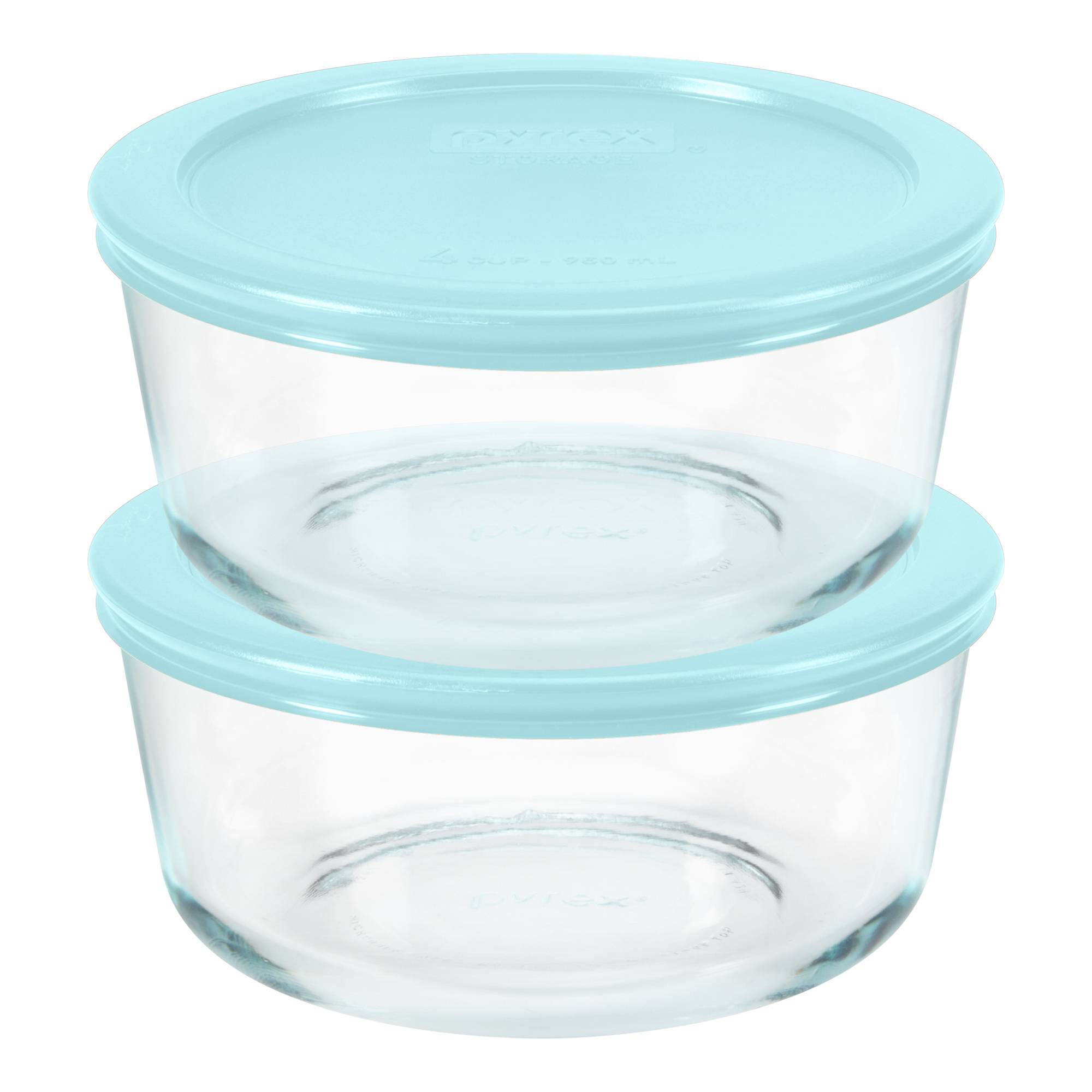 Pyrex 4pc 4c Round Food Storage Container Set Ocean Mist