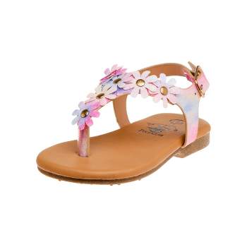 Beverly Hills Polo Club Girls Thong Sandal with Multi Flower Accents (Toddler)