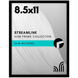 Americanflat 8.5x11 Picture Frame with Shatter-Resistant Glass - Streamline Collection - Thin Border Photo Frame for Wall - Black - 1 of 4