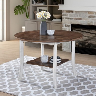 45.7inch Round Dining Table With Shelf Height 30 inch Modern Farmhouse Retro Design