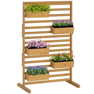 Wooden Plant Trellis Stand with 5 Hanging Planter Boxes, Freestanding Outdoor Plant Stand for Patio, Garden, Balcony - 1 of 4