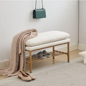 CAVINAS Modern 2-Tier Linen Ottoman Bench with Storage Shelf,Upholstered Storage Bench for Entryway,Living Room - 1 of 4