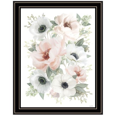 HomeRoots Peony Floral Block Black Framed Print Wall Art