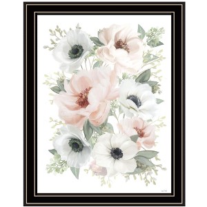 HomeRoots Peony Floral Block Black Framed Print Wall Art - 1 of 4