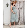 Womens Maternity Smocked Summer Casual Boho Dress Spaghetti Strap Square Neck Sleeveless Maxi Dress Baby Shower Photoshoot - 3 of 4