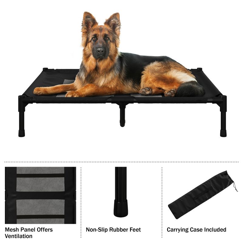 Elevated Dog Bed - 36x30-Inch Portable Pet Bed with Non-Slip Feet - Indoor/Outdoor Dog Cot or Puppy Bed for Pets up to 80lbs by PETMAKER (Black), 3 of 12