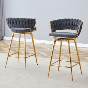 black 2-pack swivel bar stools with breathable cotton-linen cushions and rust-proof electroplated metal frames. - 1 of 4