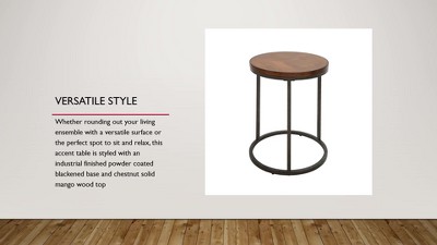 Orson 18" Round Chestnut Wood Veneer Top Accent Table with Black Metal Frame