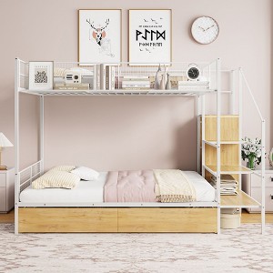 NicBex Twin Over Full Metal Bunk Bed,Versatile Loft Bed with Lateral Storage Ladder and Wardrobe for Bedroom,Black/White - 1 of 4