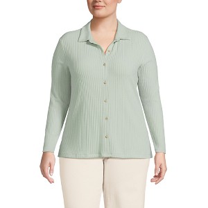 Lands' End Women's Long Sleeve Wide Rib Button Front Polo - 1 of 2