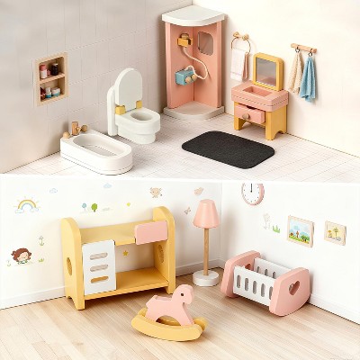 Etokfoks 35pcs Wooden Dollhouse Furniture Set 5 Room Kit with Dolls Pretend Play Accessories for Kids Ages 3 to 8 Birthday Gift — фото 4