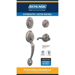 Schlage Plymouth / Flair Satin Nickel Single Cylinder Handleset and Knob Right or Left Handed - 1 of 2