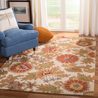 Ivory Multi Floral Hand-Knotted Wool Area Rug, 3' x 5'