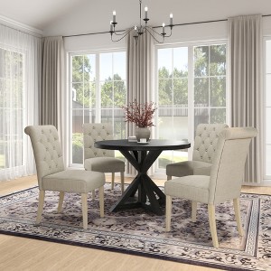 5-Piece Dining Set with Cross-Buck Round Table and 4 Tufted Chairs - 1 of 4