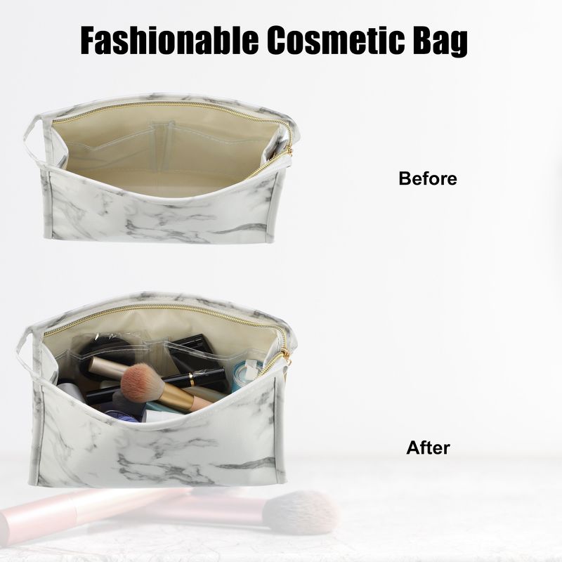 Unique Bargains Makeup Bag Cosmetic Travel Bag Make Up Brush Organizer Bag Marble Makeup Storage Toiletry Bag for Women 9"x3"x6" 1 Pcs, 2 of 7