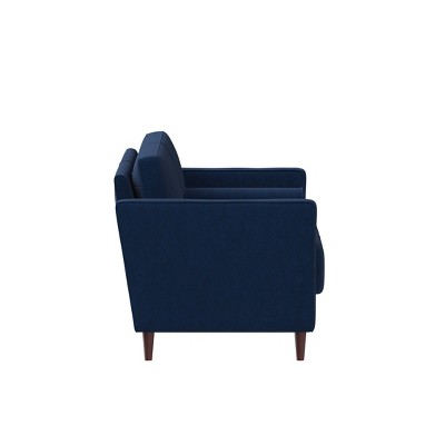 Navy Blue Tufted Microfiber Loveseat with Wood Legs
