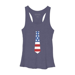 Design By Humans July 4th Patriotic American Flag Tie By FreshDressedTees Racerback Tank Top - 1 of 2