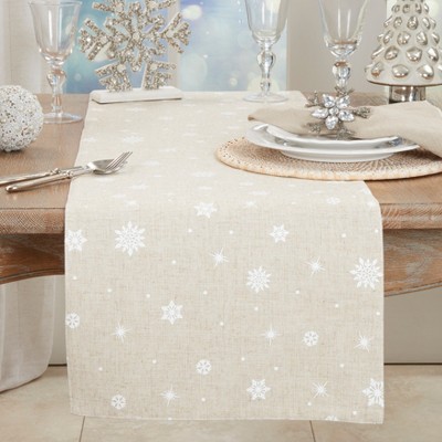 Natural Snowflake Design Polyester Winter Table Runner