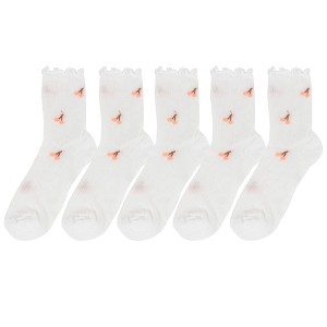 Anna-Kaci Women's 5-Pair Set Ruffle Ankle Socks with Floral Embroidery and Breathable Knit Design for Flats or Mary Janes - 1 of 4