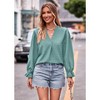 Women's Casual 3/4 Sleeve Henley V-Neck Button Up Pleated Back Blouses Swiss Dot Blouse Tops T-Shirts - 2 of 4