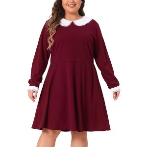 Agnes Orinda Women's Plus Size Long Sleeve Peter Pan Collar Elegant Formal Midi Flare A Line Dresses - 1 of 4