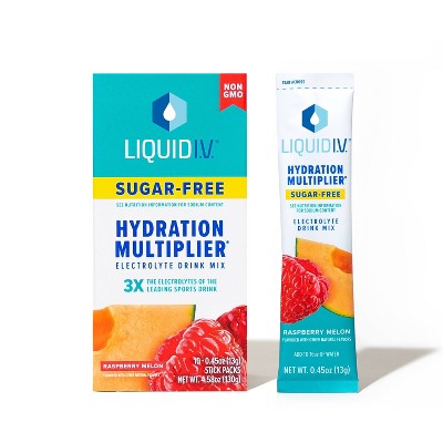 Liquid I.V. Sugar Free Hydration Multiplier Vegan Powder Electrolyte Supplements - Melon Raspberry - 0.45oz/10ct